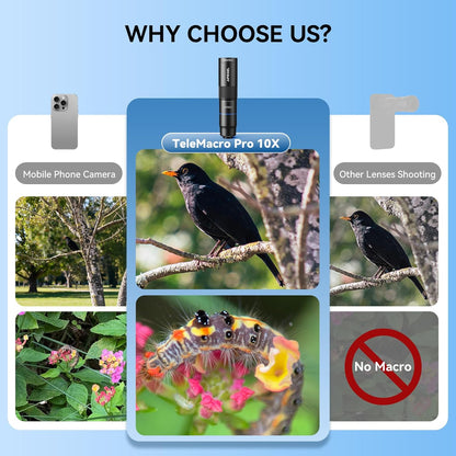 APEXEL 10X Tele-Macro Pro Dual Lens 2-in-1, Portable Clip-On Telephoto Macro Lens for iPhone, Compatible with Samsung & Almost All Smartphones, Pro Photography for Travel, Concert, Exploration