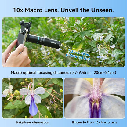 APEXEL 10X Tele-Macro Pro Dual Lens 2-in-1, Portable Clip-On Telephoto Macro Lens for iPhone, Compatible with Samsung & Almost All Smartphones, Pro Photography for Travel, Concert, Exploration