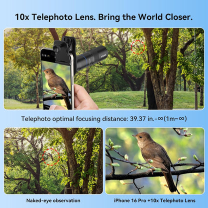 APEXEL 10X Tele-Macro Pro Dual Lens 2-in-1, Portable Clip-On Telephoto Macro Lens for iPhone, Compatible with Samsung & Almost All Smartphones, Pro Photography for Travel, Concert, Exploration