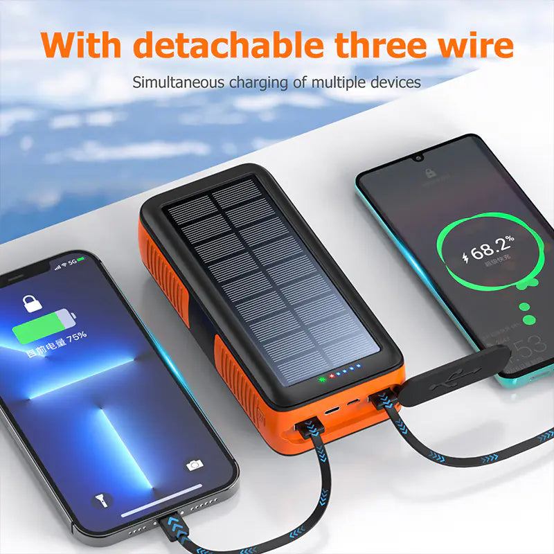 Outdoor Portable 30000mAh Power bank PLUS Emergency Solar Charger with Cable and Multiple Light Mode